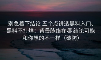 别急着下结论 五个点讲透黑料入口、黑料不打烊：背景脉络在哪 结论可能和你想的不一样（破防）