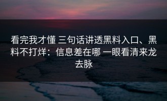 看完我才懂 三句话讲透黑料入口、黑料不打烊：信息差在哪 一眼看清来龙去脉