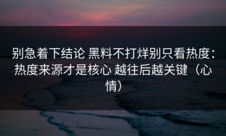 别急着下结论 黑料不打烊别只看热度：热度来源才是核心 越往后越关键（心情）