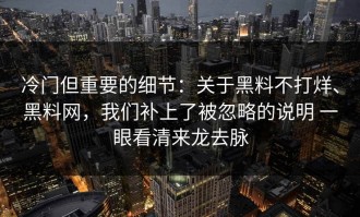 冷门但重要的细节：关于黑料不打烊、黑料网，我们补上了被忽略的说明 一眼看清来龙去脉